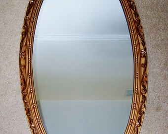 Oval Gold-tone Wood Framed Mirror, 36 X 19