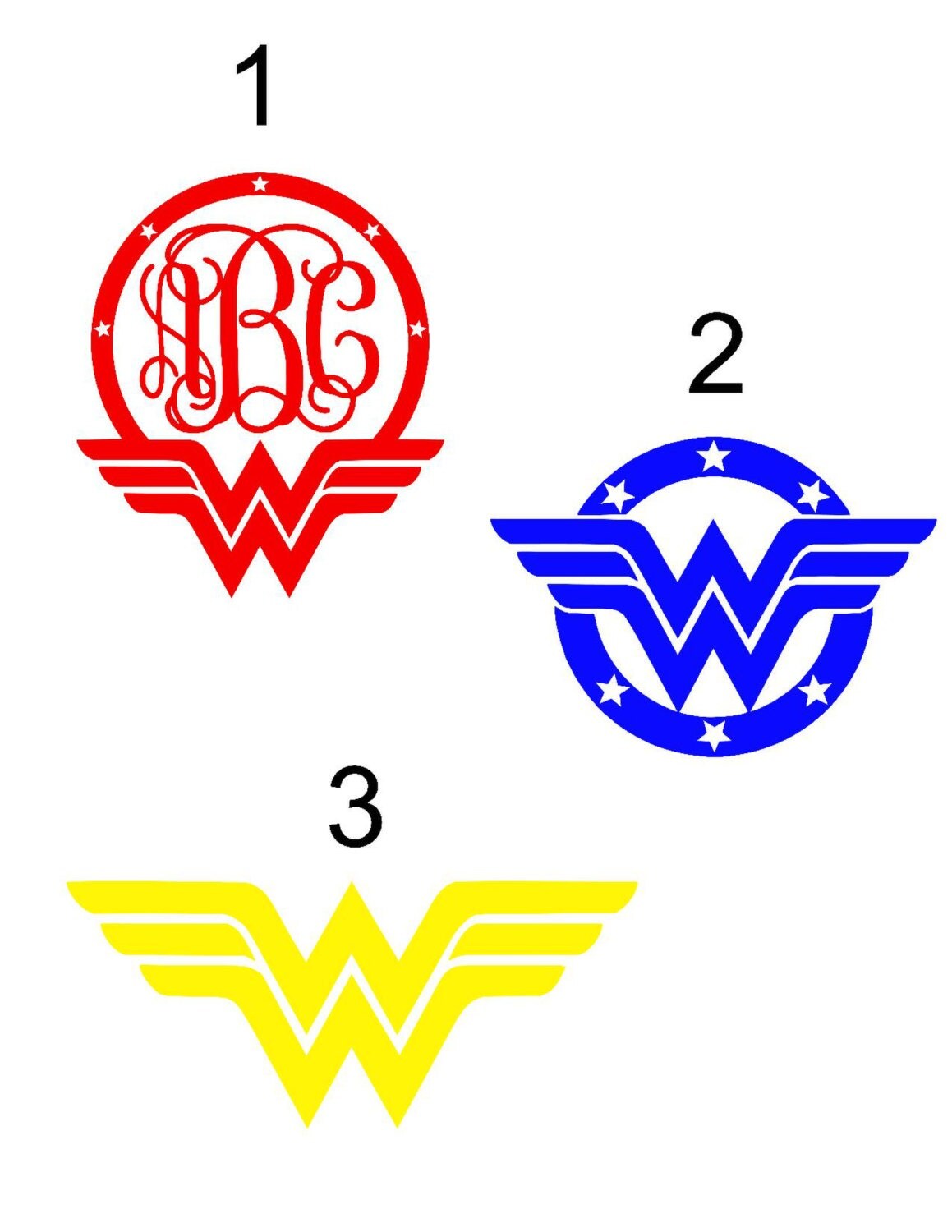 Wonder Woman vinyl decals with or without monogram