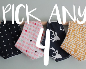 SALE ------ Dribble Bib Deal, Bandana Bib, Baby Bib, Handmade Bib, Drool Bib PICK ANY 4 - Dribble Bib Bulk Buy, Bib Pack