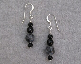 Larkivite & Black Glass Earrings - n0858e01