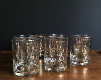 Georges Briard, cocktail glasses, gold diamond pattern glasses, vintage Georges Briard glasses, retro, midcentury modern glasses