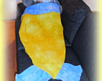mermaid tail blanket kids ombre yellow and blue