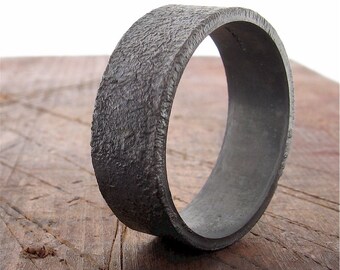 Lunar Rustic Black matt silver 8mm flat band for a mans wedding ring