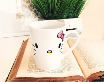 Hello Kitty Mug | Hand Painted Mug | Gift for Friend | Children's Gifts | Cartoon Character Gift | Coffee Mug | Ceramic Mug | White Mug