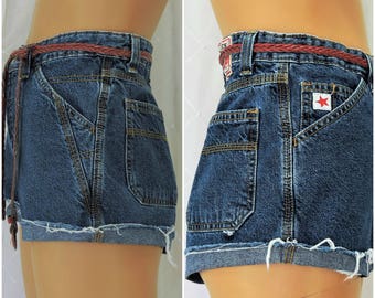 80s high waisted denim shorts / size 5 / 6 / retro Rockies cut off jean shorts / boho hipster western / high waist denim shorts