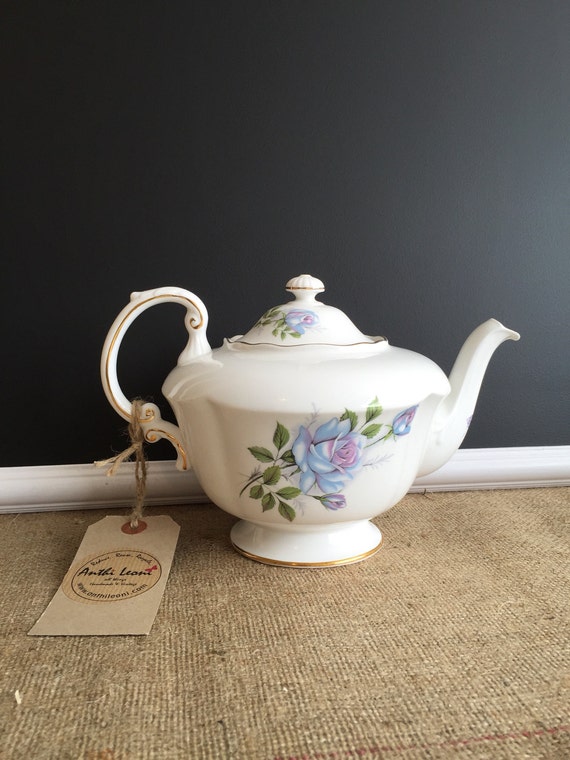 Paragon Blue Moon Fine Bone China Tea Pot - Vintage China Tea Service Piece - Pretty Blue Lilac Rose Pattern - Circa 1950s