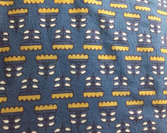Indigo fabric by the yard, Block Print, Buttercup print, Indian cotton Fabric, Indigo Mustard and white, Tribal Print, madhubani style print