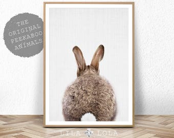 Rabbit Tail Print, Nursery Decor, Woodland Animal Wall Art, Baby Shower, Digital Download Large Printable Poster, Bunny Butt, Girls Room Art