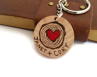 custom keychain, couples keychain, wood burned keychain, wood initials keychain, gift for girlfriend, gift for boyfriend, couples gift