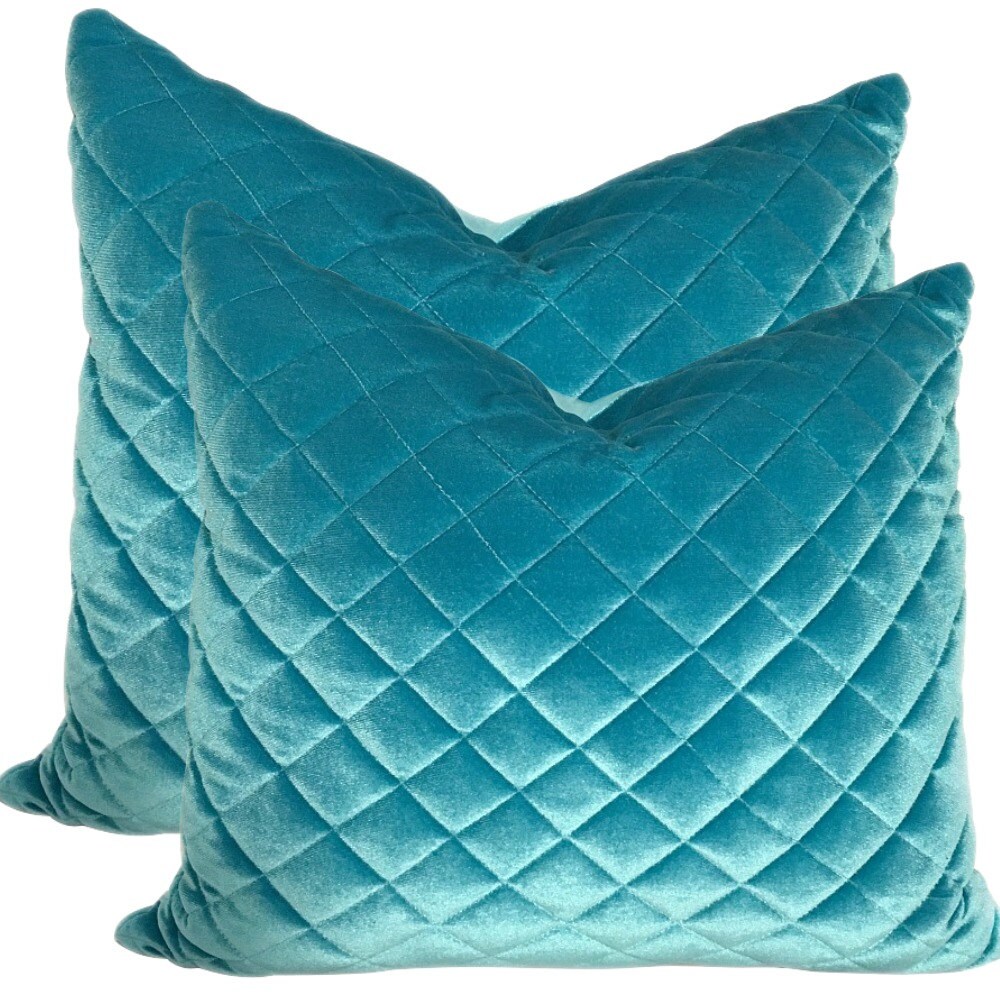 Set of Teal Blue Quilted Pillow Covers for by