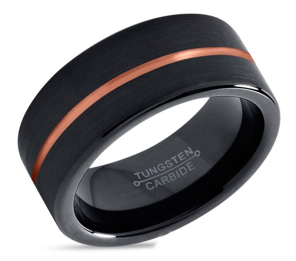 Black Tungsten Ring Rose Gold Wedding Band Ring Tungsten 5826