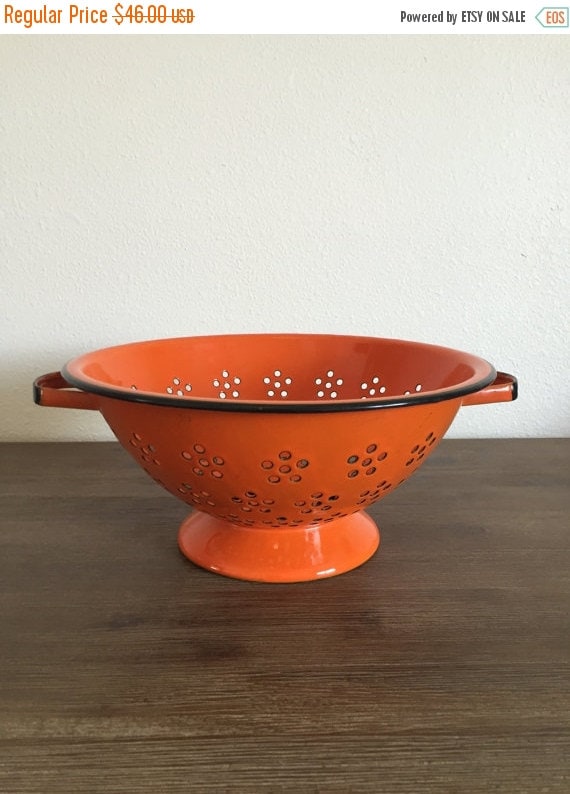 Orange Enamel Colander Orange Colander Vintage by Speckadoos