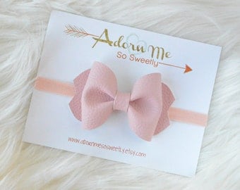 Blush Faux Leather Bow // 3 sizes // headband or clip