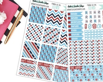 Red White and Blue Memorial Day or Fourth of July Weekly Kit for Mini Happy Planner