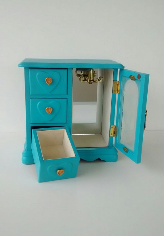 Small Vintage Jewelry Box Painted Teal