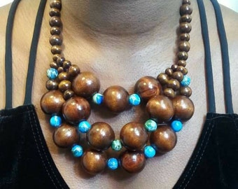 Wooden Bead - Accented Blue Necklace Set