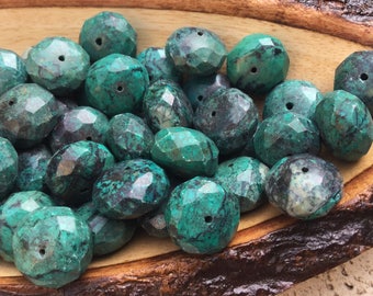 Faceted Natural Chrysocolla Rondel Shaped Beads