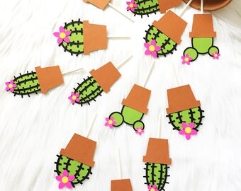 Cactus Cupcake Toppers, Glitter Cactus Cupcake Toppers, Fiesta Cupcake Toppers, Cactus Cake Topper, Western Cupcake Toppers, Bridal Shower