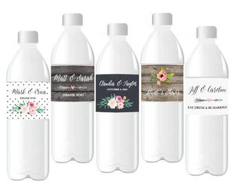 Personalized Theme Weatherproof Water Bottle Labels- Wedding - Engagement - Birthday - 24 pieces