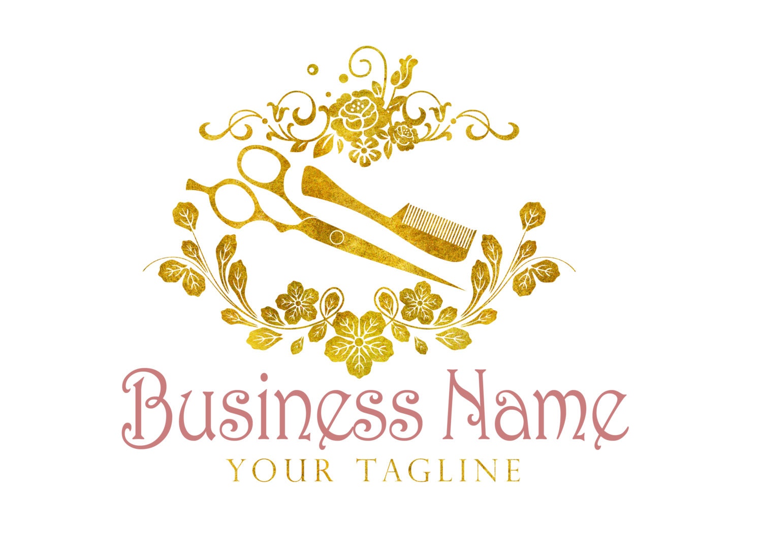 Beauty gold logo Custom logo design gold Scissors Comb logo