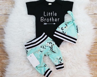 Little Brother Outfit Take Home Baby Boy Outfit Newborn Set Organic Baby Boy Outfit Newborn Boy Clothes Baby Shower Gift Photo Prop