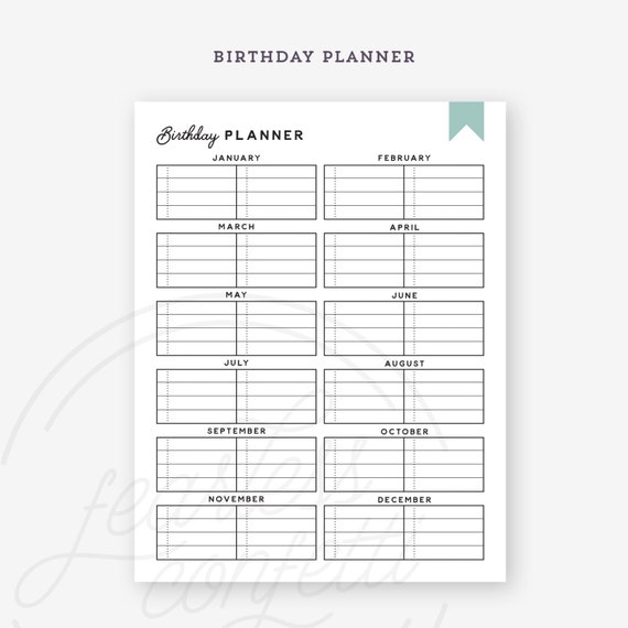 Printable Birthday Planner Birthday List Birthday Planner