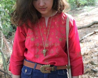 Vintage Embroidered Red Shirt