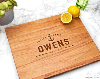 Custom Nautical Cutting Board, Wedding Gift, Nautical Wedding Gift, Gift for Home, Anchor Cutting Board, Engraved Gift (GB035)