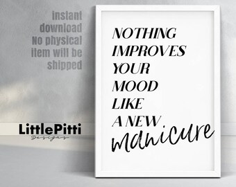 Nail salon decor, nail art, beauty salon decor, nail stylist decor, nail wall art, woman gift, black white salon decor, bathroom print