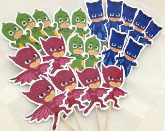 PJ Masks Cupcake Toppers Topper with stick Set of 18 Custom Made