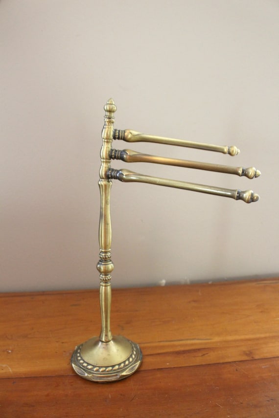 Vintage Brass Towel Rack on Stand Swinging Arms / Tea towel