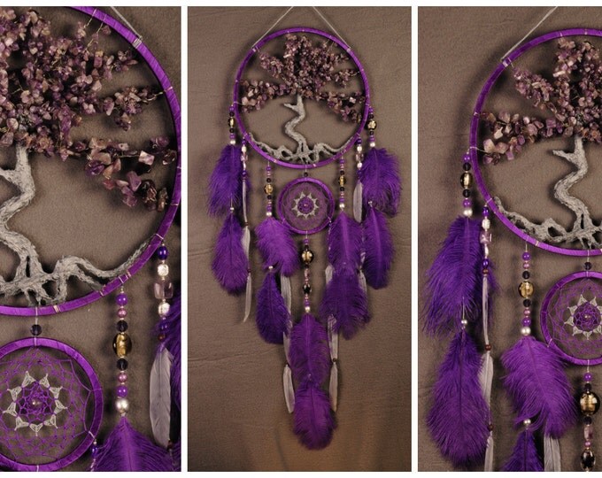 Amethyst Dream Catcher Tree of life Dreamcatcher lilac Dream сatcher lilac dreamcatchers decor handmade amethyst lilac gift Valentine's Day