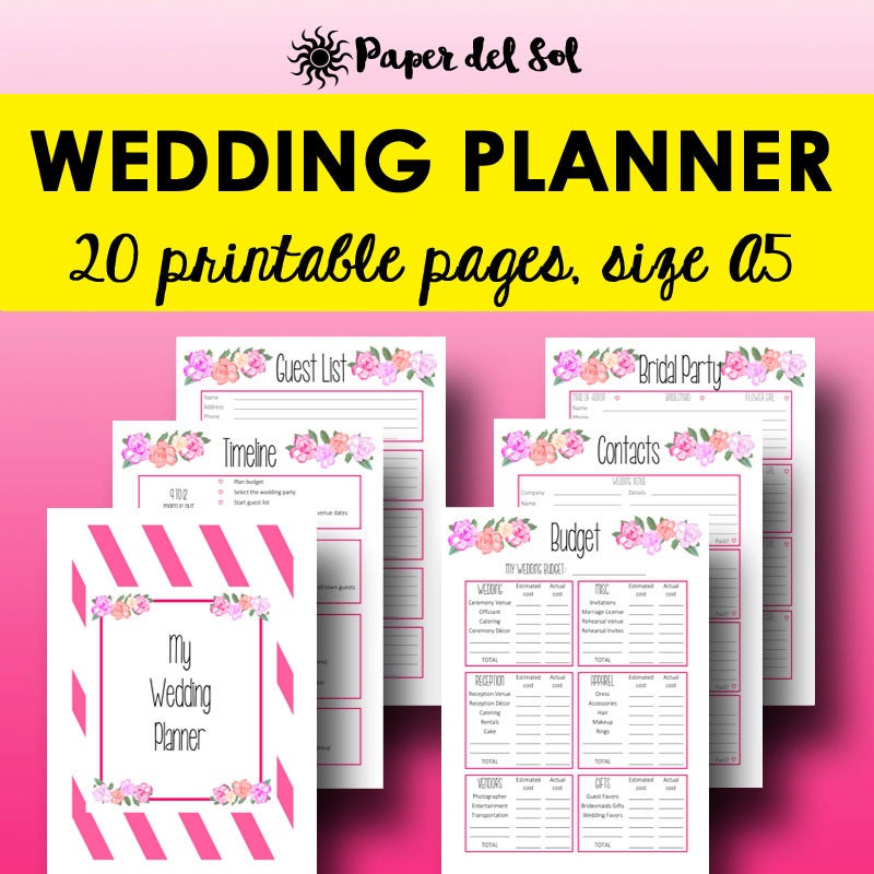 Wedding Planner Printable A5 Wedding Planning Binder