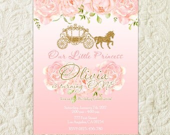 Princess Birthday Invitation, Pink And Gold Princess Invitation, Princess Birthday Party Invitation, Princess Carriage, Royal Celebration