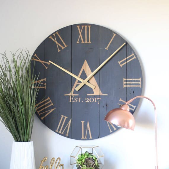 Large wall clock navy blue wall clock modern wall clock