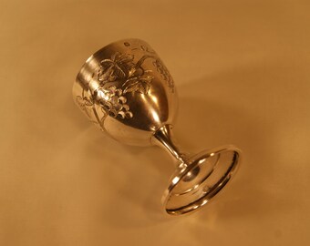 Antique French Sterling 950 Silver Breakfast Egg Cup Bright Cut Hand Engraved Vines Grapes Minerva 1 No Monogram G1104