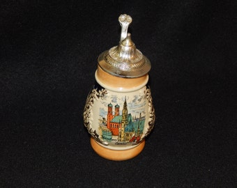 German Bavarian 4" Miniature Stein Pewter Lid Castle