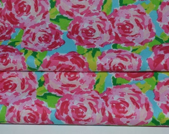 Pink and Blue Roses Fabric, Cotton Rose Fabric, Floral Apparel Fabric