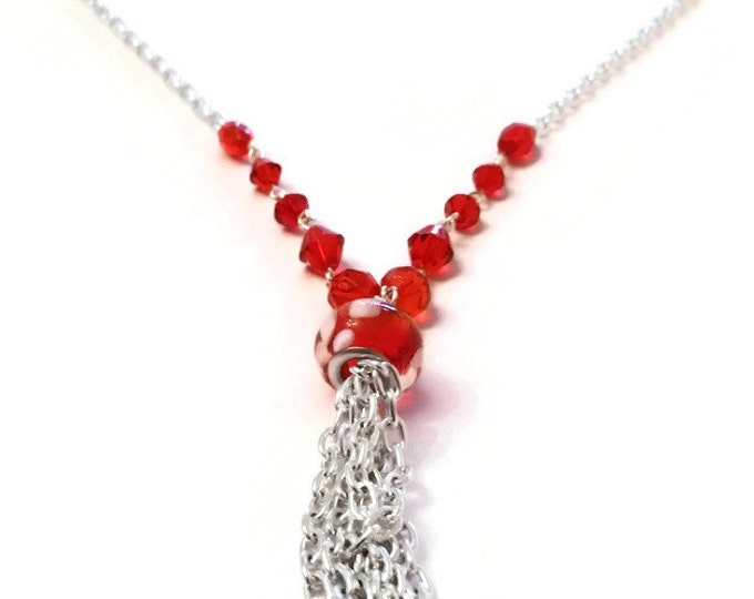 Murano Glass Bead Tassel Necklace, Pandora - Style Murano Bead Necklace, Valentine's Day Necklace, Gift for Her