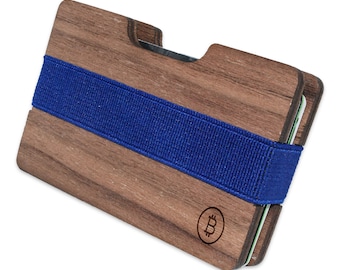 Bitcoin Slim Minimalist Wooden Wallet. Handmade And Laser Engraved. Made in the USA.