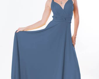 Convertible/Infinity Dress - floor length with long straps in jeans color wrap dress