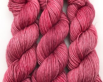 Hand Dyed Yarn "Punky Pink" Pink Rose Mauve Red Magenta Merino Silk DK Singles Superwash 230 yds