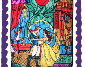 Beauty & The Beast Stained Glass Edible Cake Topper