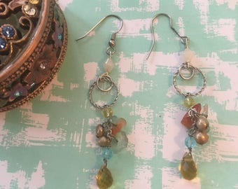 Isis Earrings, faux pearl, sea glass, Upcycled jewelry, sea glass jewelry, sea glass earrings, extra long, super long, extra long earrings