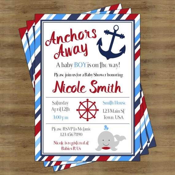 Nautical Baby Shower Invitation Boy Printable Anchors Away