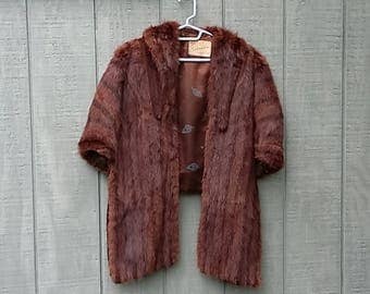 Vintage Mink Cape Fur Stole Wrap Capelet Chocolate Brown