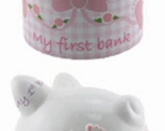 Piggy Bank, Personalized,My First Bank, Girl's Bank, Ceramic Blue Piggy Bank, My 1st Bank, Shower Gift, Baby Gift, Girl's Bank