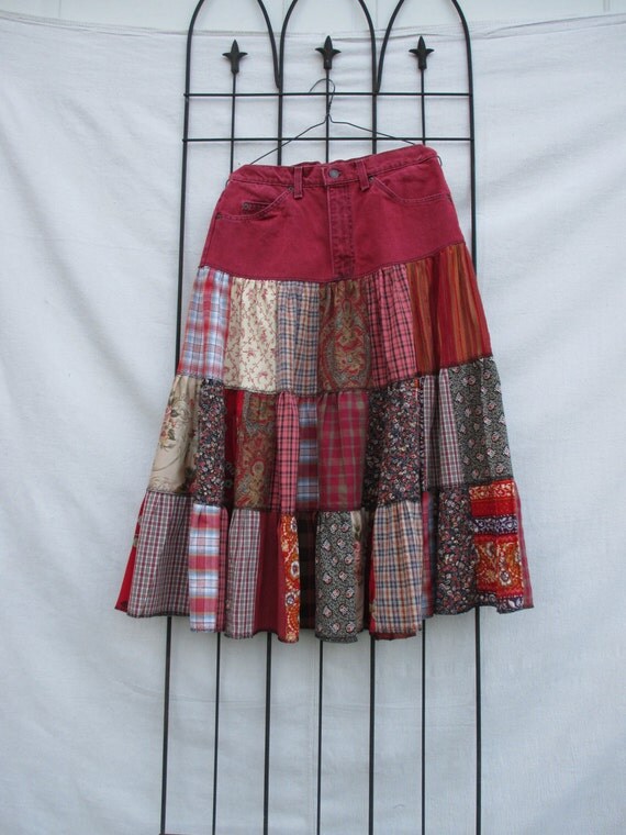 Women's upcycled repurposed bohemian patchwork skirt