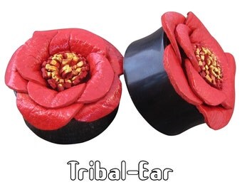 piercing plugs leather rose buffalo horn Tribal-Ear plug Body Ethnic jewelry