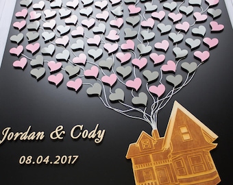 3D Wedding guest book alternative Flying house with balloons Up Movie inspired wedding guestbook Movie up guest book Up house guest book